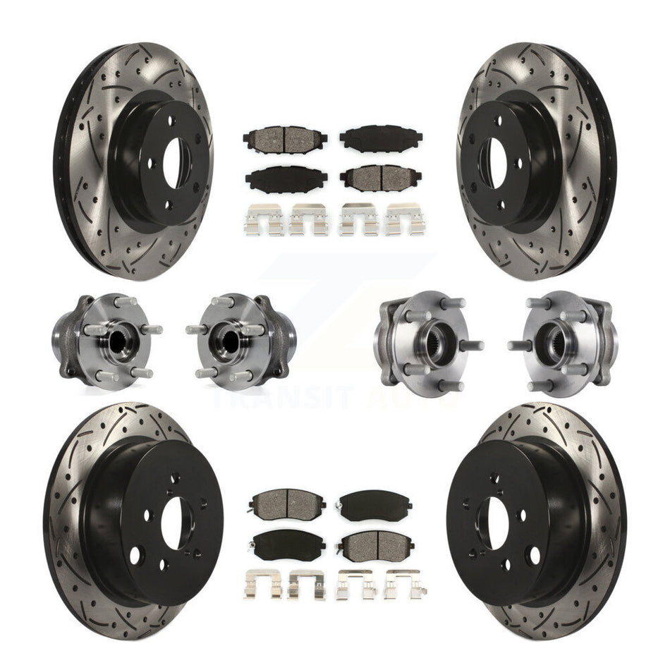 Front Rear Hub Bearings Assembly Coated Disc Brake Rotors And Semi-Metallic Pads Kit (10Pc) For Subaru Impreza KBB-113588