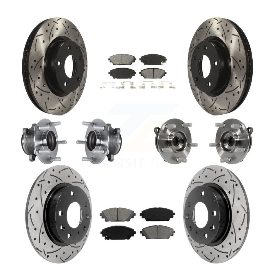 Front Rear Hub Bearings Assembly Coated Disc Brake Rotors And Semi-Metallic Pads Kit (10Pc) For Mazda 3 Sport 2.5L KBB-113590