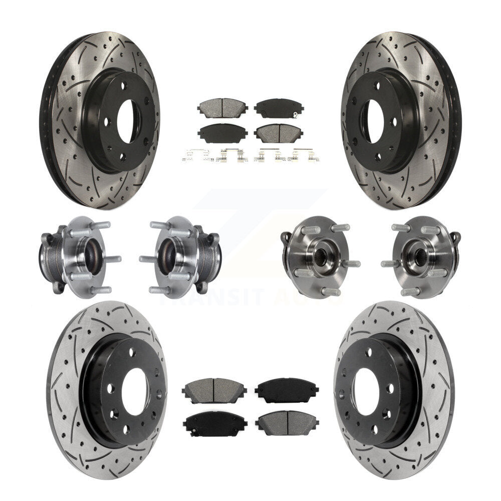 Front Rear Hub Bearings Coated Disc Brake Rotors And Pads Kit (10Pc) For Mazda 3 Sport KBB-113591