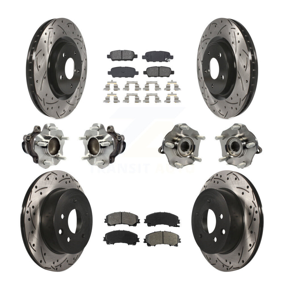Front Rear Hub Bearings Assembly Coated Disc Brake Rotors And Semi-Metallic Pads Kit (10Pc) For Nissan Rogue KBB-113593