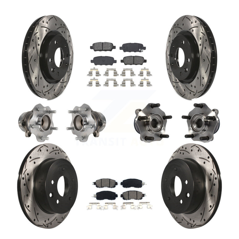 Front Rear Hub Bearings Assembly Coated Disc Brake Rotors And Semi-Metallic Pads Kit (10Pc) For Nissan LEAF KBB-113595
