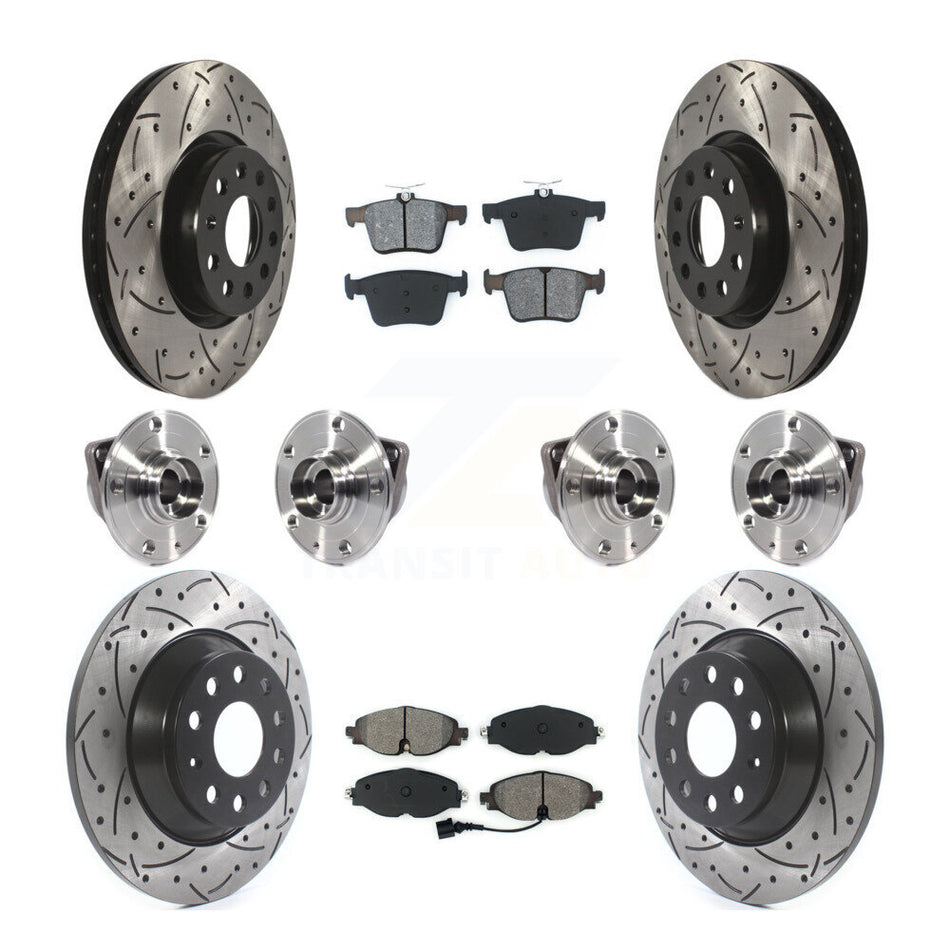 Front Rear Hub Bearings Assembly Coated Disc Brake Rotors And Semi-Metallic Pads Kit (10Pc) For Audi TT Quattro KBB-113603