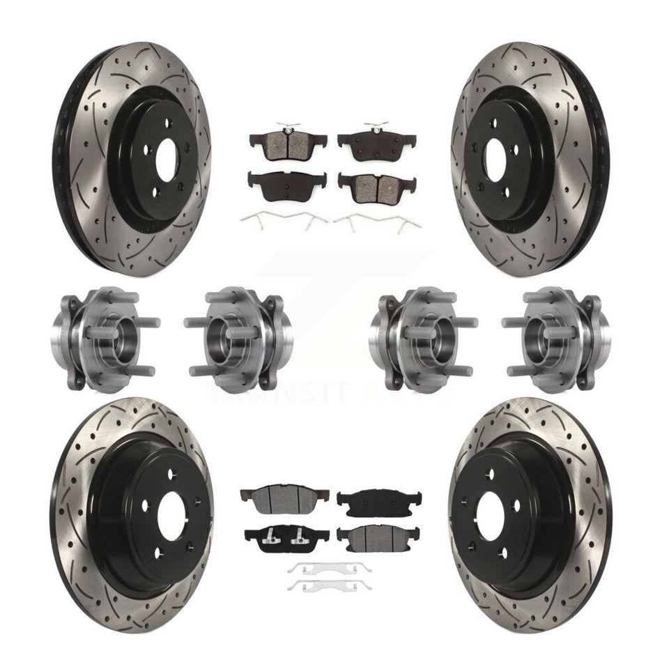 Front Rear Hub Bearings Assembly Coated Disc Brake Rotors And Semi-Metallic Pads Kit (10Pc) For Ford Edge Lincoln MKX AWD KBB-113605