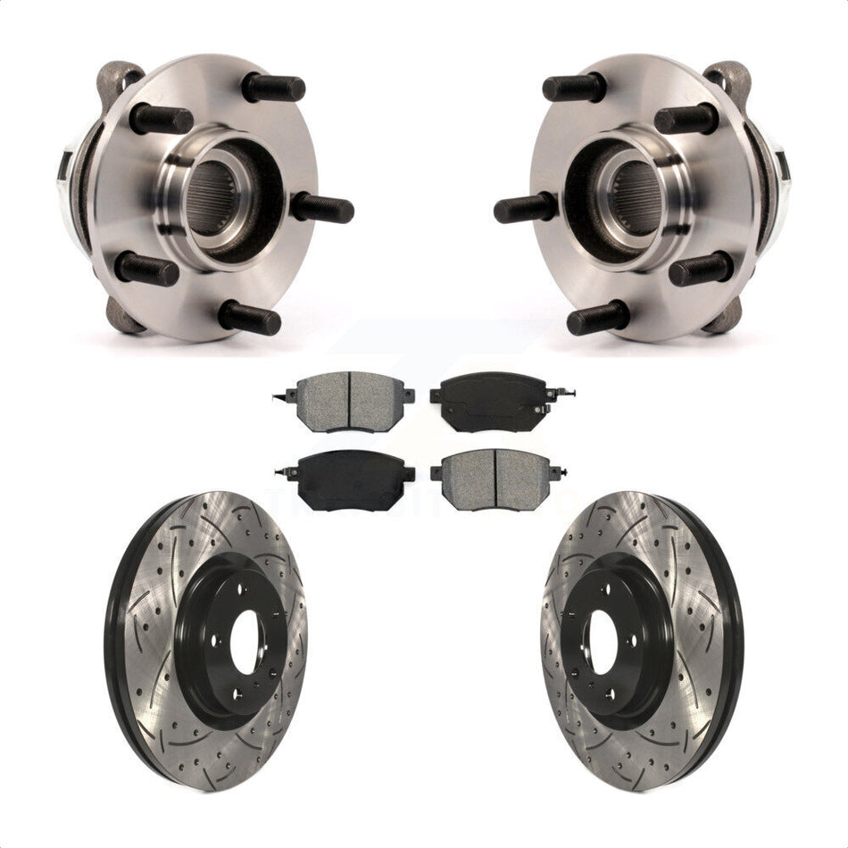 Front Hub Bearing Assembly With Coated Drilled Slotted Disc Brake Rotors And Semi-Metallic Pads Kit For Nissan Murano KBB-113606