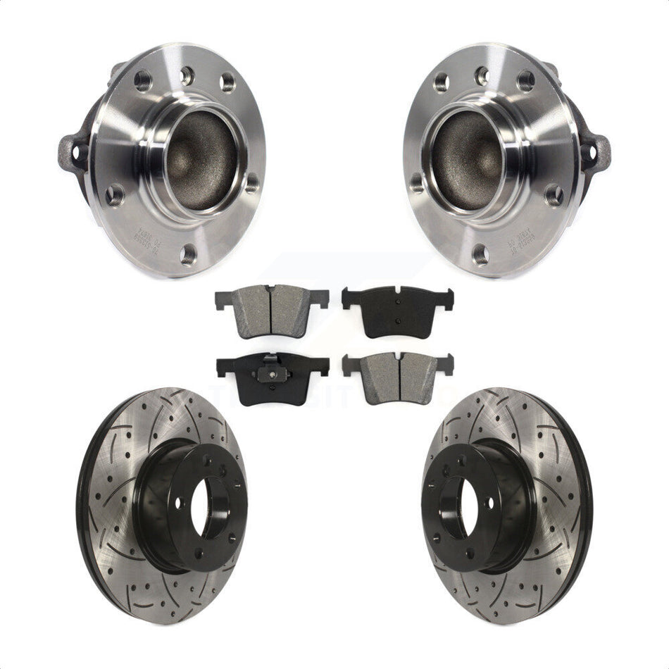 Front Hub Bearing Assembly With Coated Drilled Slotted Disc Brake Rotors And Semi-Metallic Pads Kit For BMW 328i 320i 428i Gran Coupe 228i 328d KBB-113608