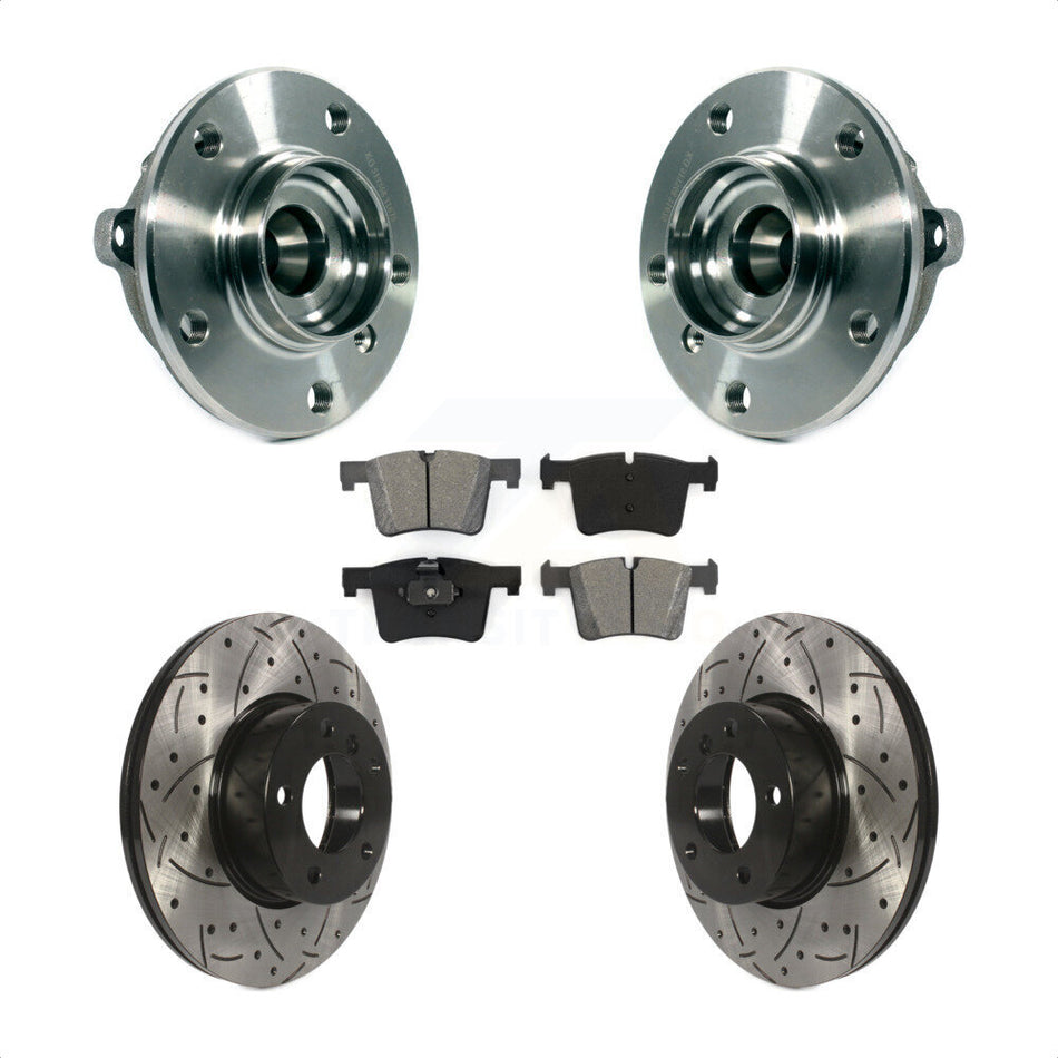 Front Hub Bearing Assembly With Coated Drilled Slotted Disc Brake Rotors And Semi-Metallic Pads Kit For BMW 328i xDrive 320i 428i Gran Coupe GT 228i 328d KBB-113609