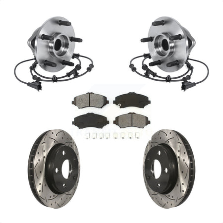 Front Hub Bearing Assembly Coated Drilled Slotted Brake Rotor & Pad Kit For Jeep Wrangler KBB-113610