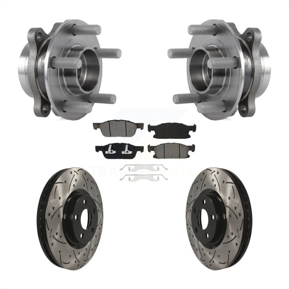 Front Hub Bearing Assembly With Coated Drilled Slotted Disc Brake Rotors And Semi-Metallic Pads Kit For Ford Edge KBB-113613