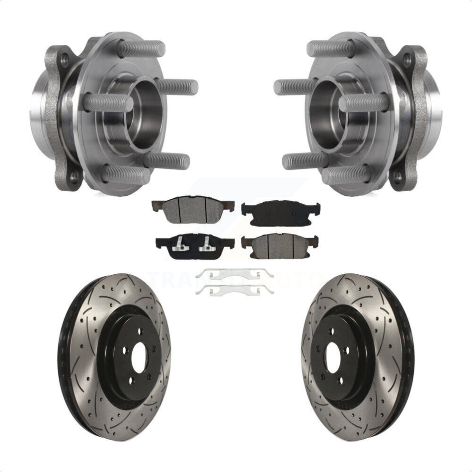 Front Hub Bearing Assembly With Coated Drilled Slotted Disc Brake Rotors And Semi-Metallic Pads Kit For Ford Edge Lincoln MKX Nautilus KBB-113614