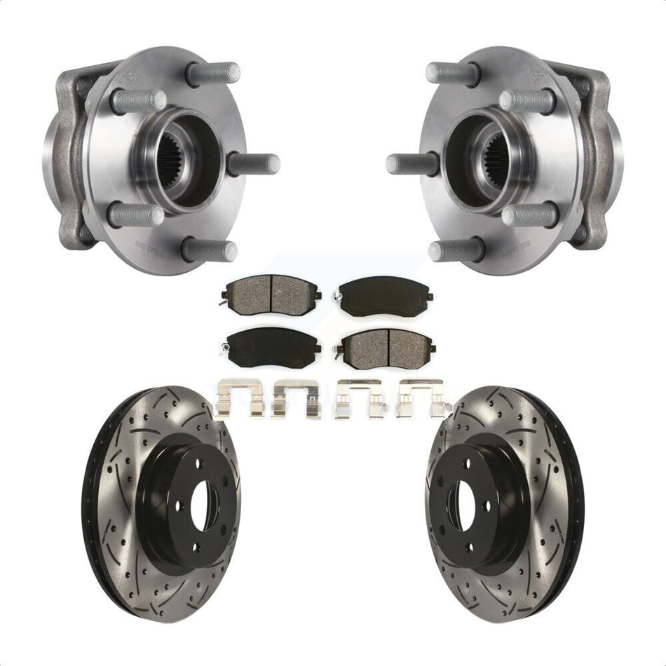 Front Hub Bearing Assembly With Coated Drilled Slotted Disc Brake Rotors And Semi-Metallic Pads Kit For Subaru Impreza KBB-113615