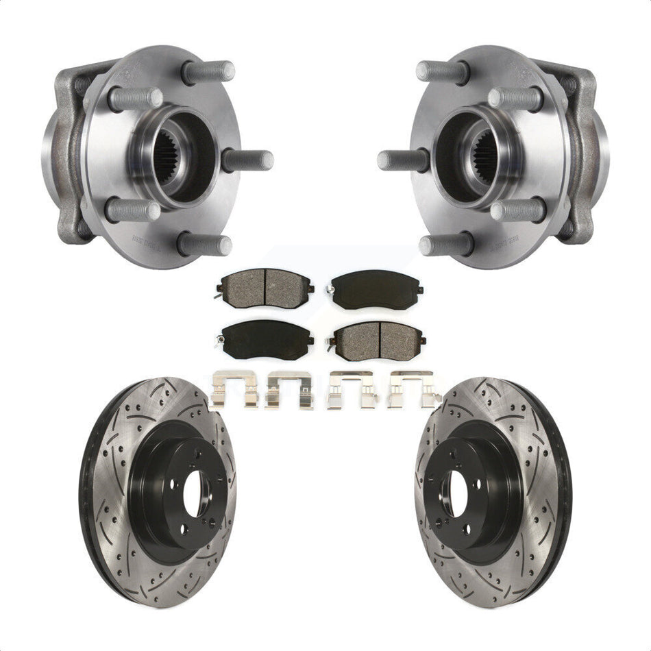 Front Hub Bearing Assembly With Coated Drilled Slotted Disc Brake Rotors And Semi-Metallic Pads Kit For Subaru Forester Crosstrek XV 292mm Diameter Rotor KBB-113616