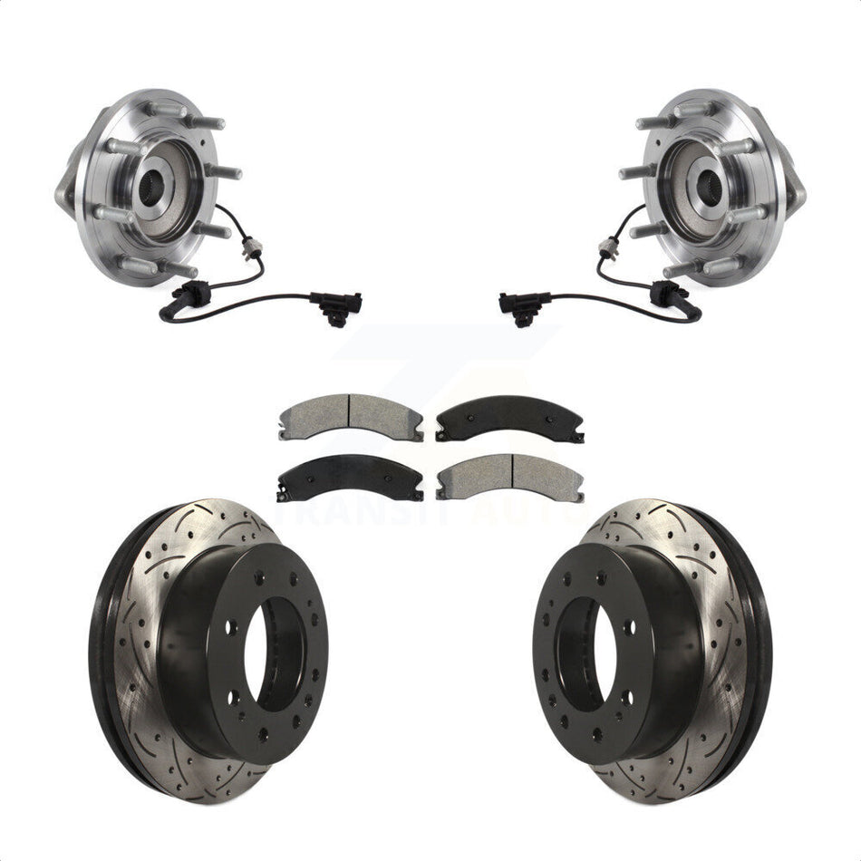 Front Hub Bearing Assembly Coated Drilled Slotted Disc Brake Rotors And Semi-Metallic Pads Kit For 2011-2019 Chevrolet Silverado 3500 HD GMC Sierra With Dual Rear Wheels 4WD KBB-113618