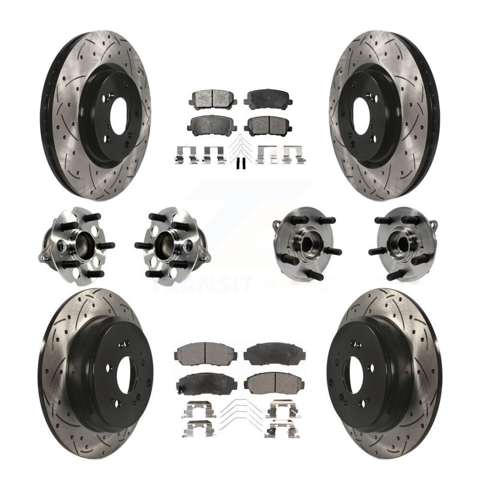 Front Rear Hub Bearings Assembly Coated Disc Brake Rotors And Ceramic Pads Kit (10Pc) For 2011-2014 Honda Odyssey KBB-113629