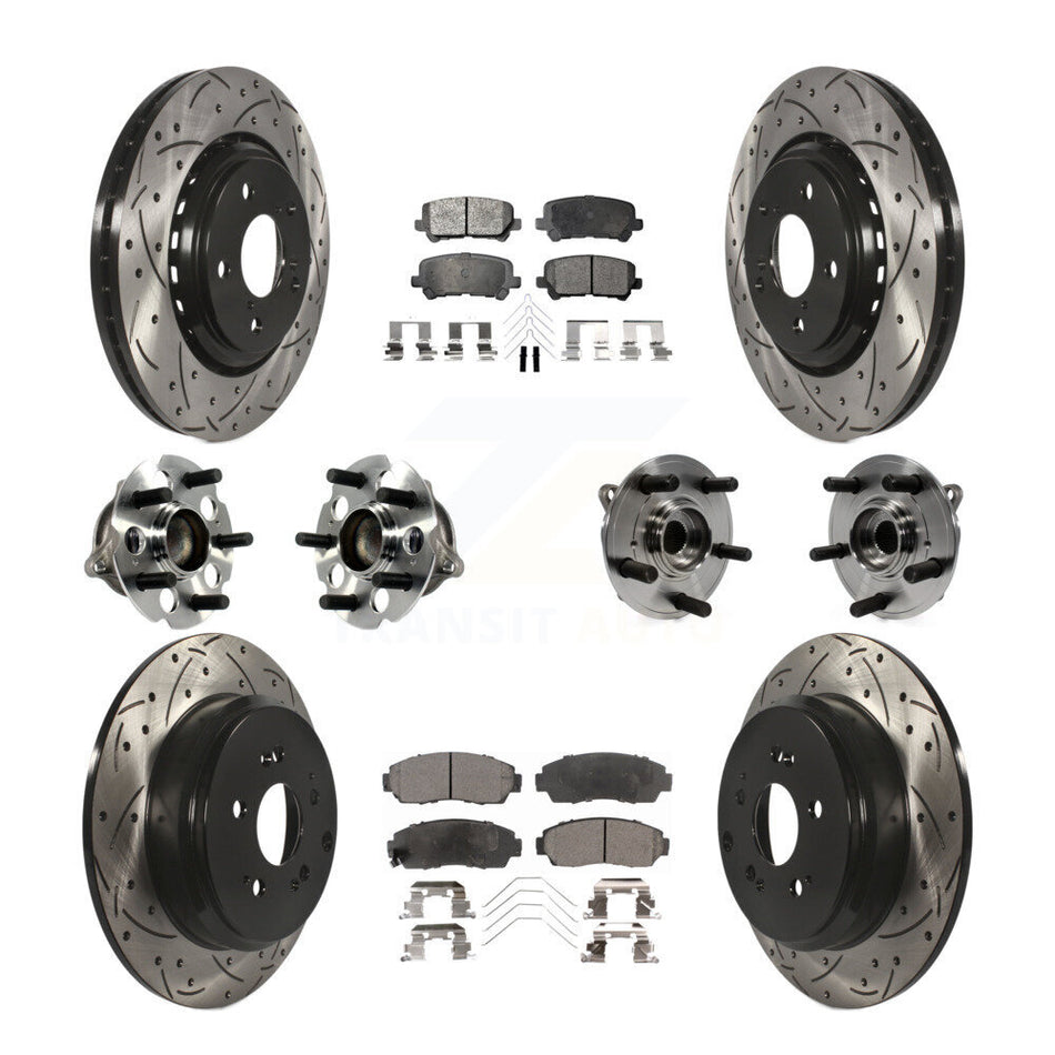 Front Rear Hub Bearings Assembly Coated Disc Brake Rotors And Ceramic Pads Kit (10Pc) For 2015-2017 Honda Odyssey KBB-113630