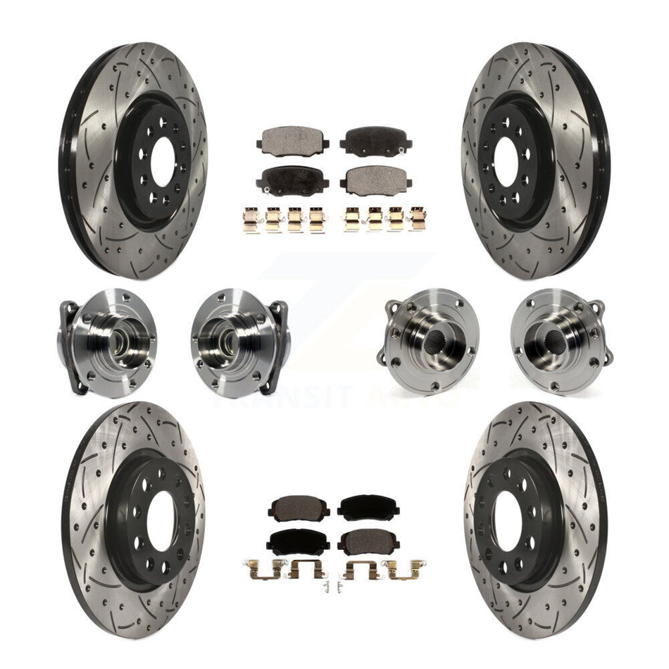 Front Rear Hub Bearings Assembly Coated Disc Brake Rotors And Ceramic Pads Kit (10Pc) For 2015-2017 Chrysler 200 FWD With 330mm Diameter Rotor KBB-113639
