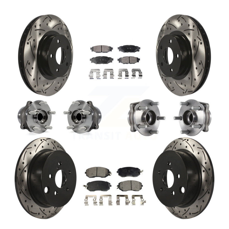 Front Rear Hub Bearings Assembly Coated Disc Brake Rotors And Ceramic Pads Kit (10Pc) For Subaru Impreza KBB-113640