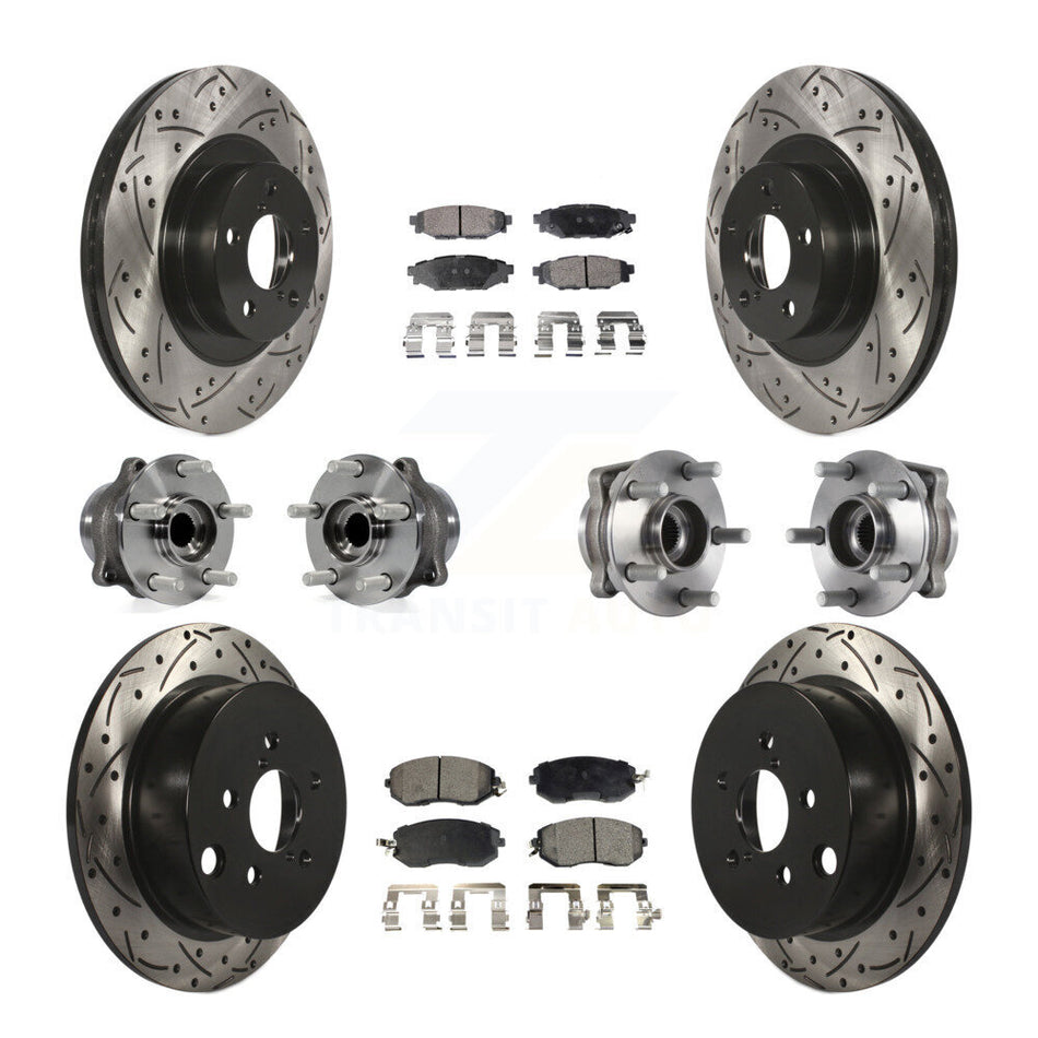 Front Rear Hub Bearings Assembly Coated Disc Brake Rotors And Ceramic Pads Kit (10Pc) For Subaru Forester Crosstrek XV With 292mm Diameter Rotor KBB-113641