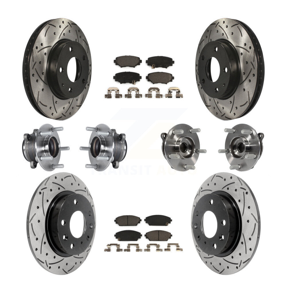 Front Rear Hub Bearings Coated Disc Brake Rotors And Pads Kit (10Pc) For Mazda 3 Sport KBB-113644