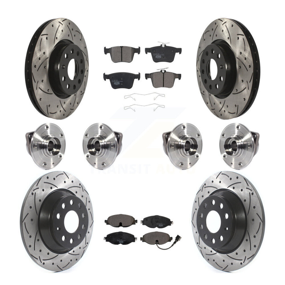 Front Rear Hub Bearings Assembly Coated Disc Brake Rotors And Ceramic Pads Kit (10Pc) For Audi TT Quattro KBB-113660