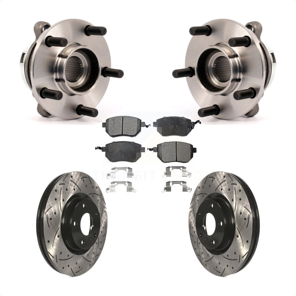 Front Hub Bearing Assembly With Coated Drilled Slotted Disc Brake Rotors And Ceramic Pads Kit For Nissan Murano KBB-113666