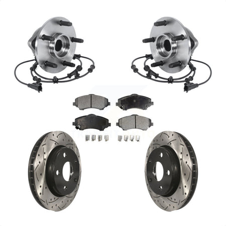 Front Hub Bearing Assembly Coated Drilled Slotted Brake Rotor & Pad Kit For Jeep Wrangler KBB-113670