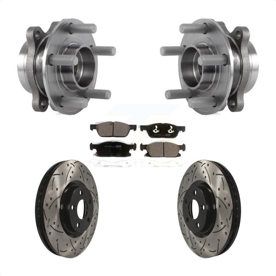 Front Hub Bearing Assembly With Coated Drilled Slotted Disc Brake Rotors And Ceramic Pads Kit For 2018 Lincoln Continental 316mm Diameter Rotor KBB-113675