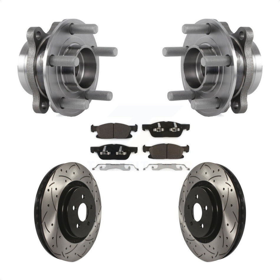 Front Hub Bearing Assembly With Coated Drilled Slotted Disc Brake Rotors And Ceramic Pads Kit For Ford Edge Lincoln MKX Nautilus KBB-113676