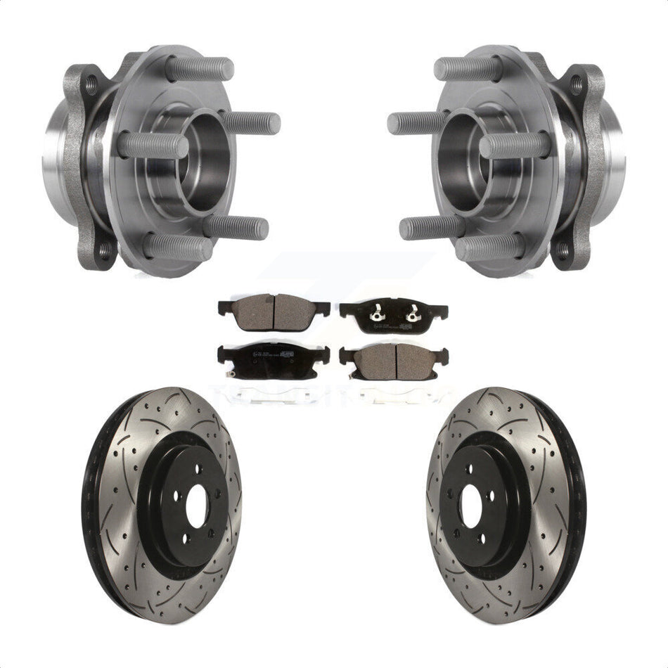 Front Hub Bearing Assembly With Coated Drilled Slotted Disc Brake Rotors And Ceramic Pads Kit For Ford Fusion Lincoln MKZ Continental KBB-113677