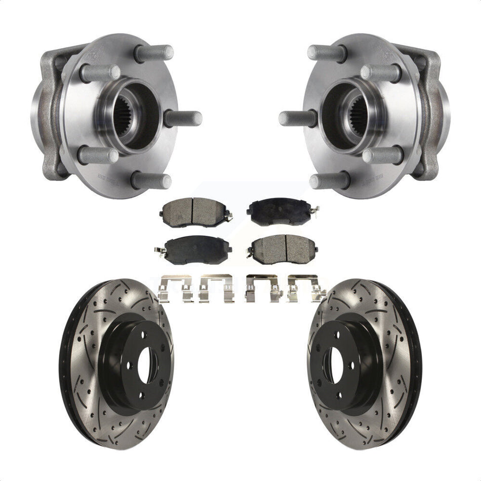 Front Hub Bearing Assembly With Coated Drilled Slotted Disc Brake Rotors And Ceramic Pads Kit For Subaru Impreza KBB-113680