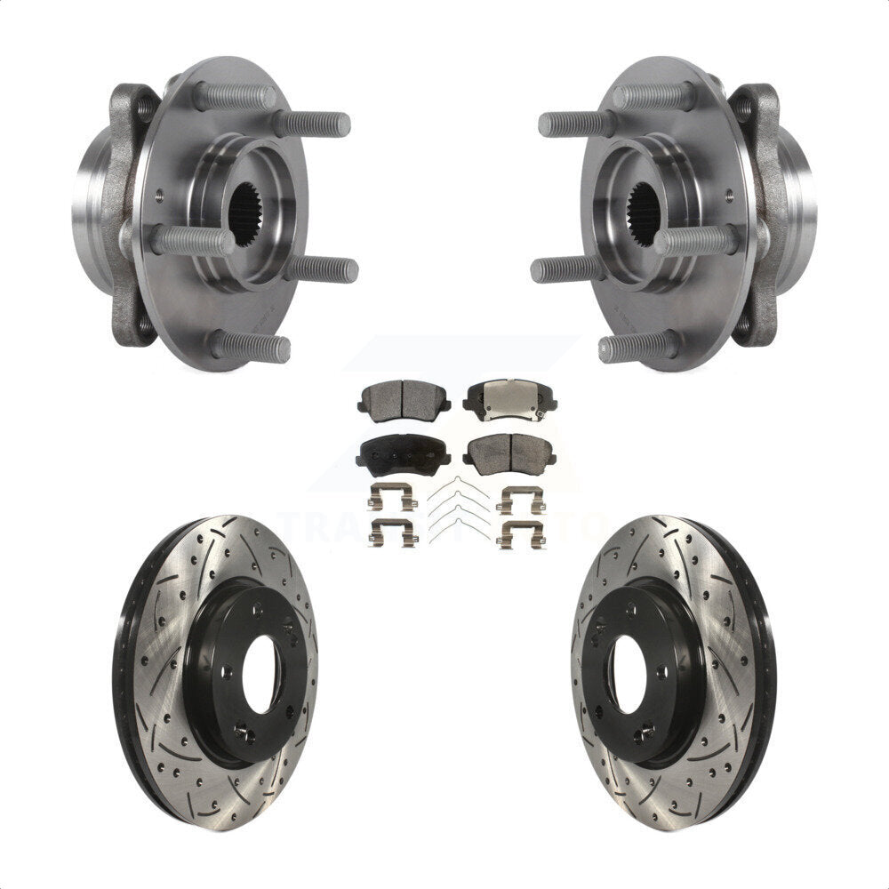 Front Hub Bearing Assembly Drill Slot Brake Rotor Pad Kit For Hyundai Veloster Elantra GT KBB-113683