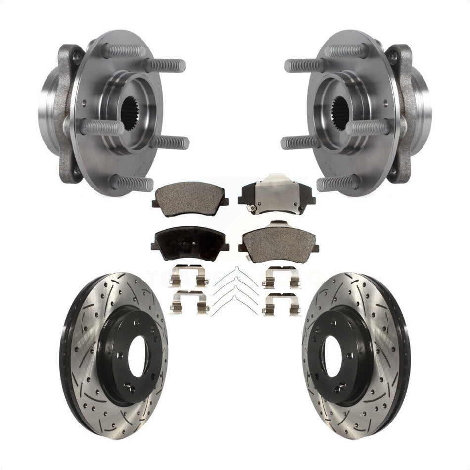 Front Hub Bearing Assembly With Coated Drilled Slotted Disc Brake Rotors And Ceramic Pads Kit For Hyundai Elantra KBB-113684