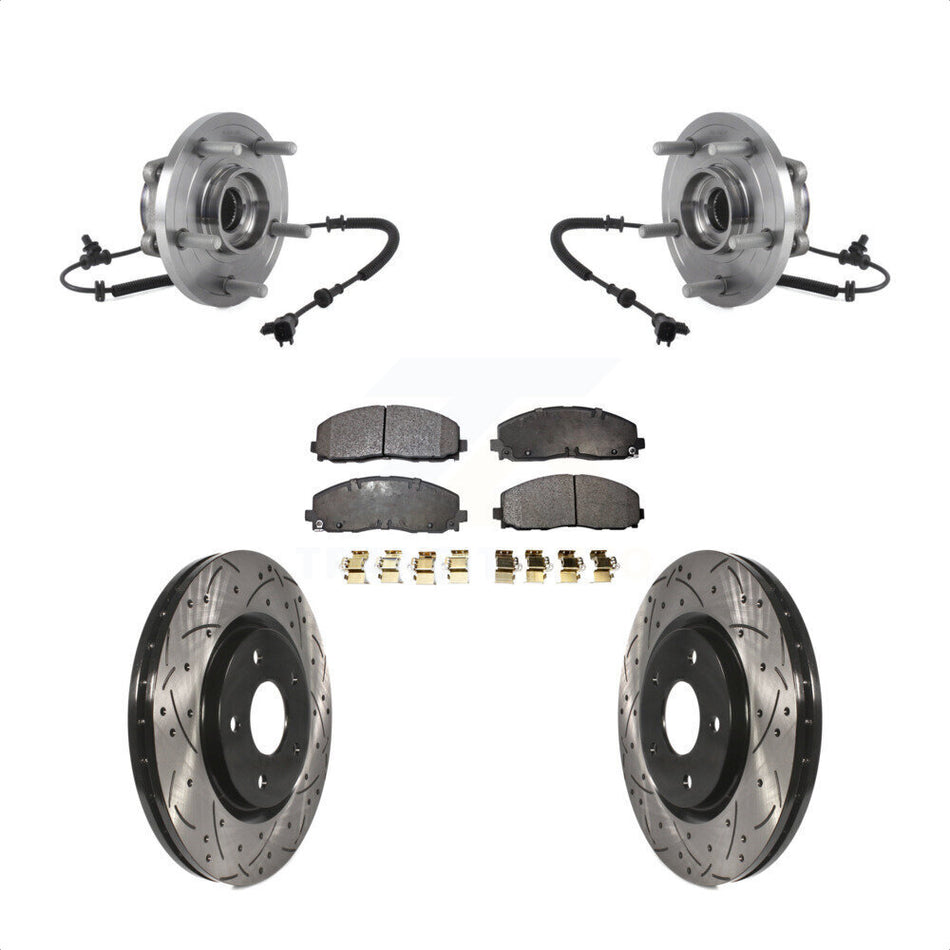 Front Hub Bearing Assembly With Coated Drilled Slotted Disc Brake Rotors And Ceramic Pads Kit For Chrysler Pacifica Voyager Grand Caravan KBB-113686