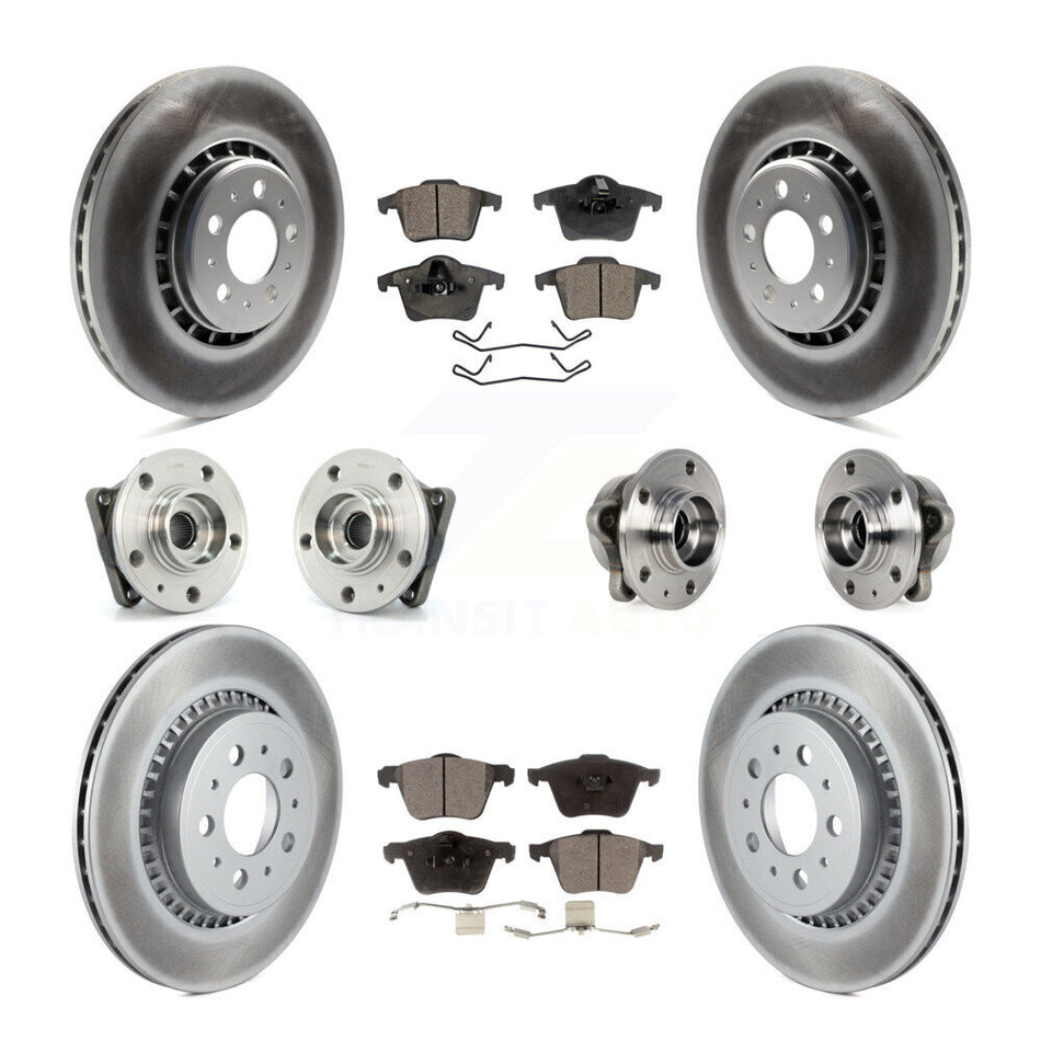 Front Rear Hub Bearings Assembly Coated Disc Brake Rotors And Semi-Metallic Pads Kit (10Pc) For 2008-2014 Volvo XC90 AWD With 336mm Diameter Rotor KBB-113696