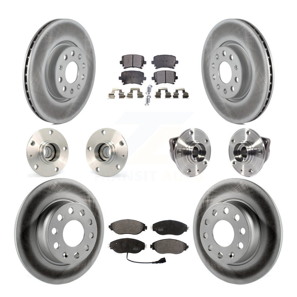 Front Rear Hub Bearings Assembly Coated Disc Brake Rotors And Semi-Metallic Pads Kit (10Pc) For 2015 Volkswagen GTI With Performance Package KBB-113700