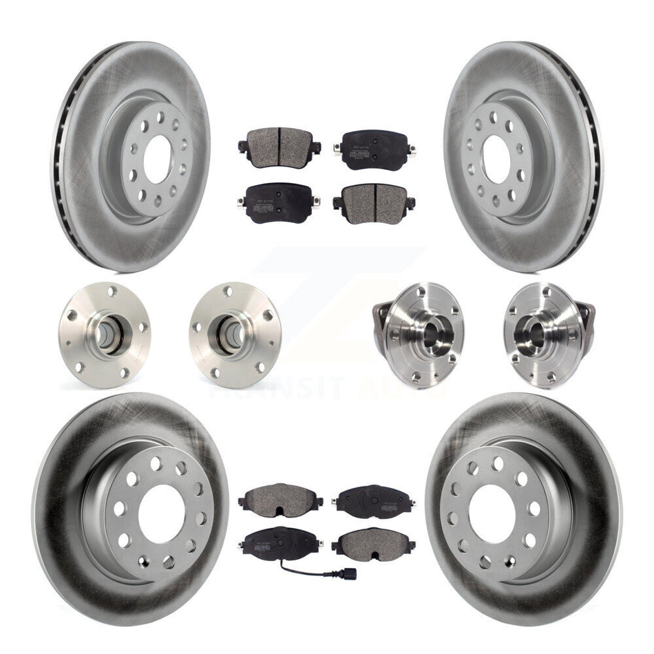 Front Rear Hub Bearings Assembly Coated Disc Brake Rotors And Semi-Metallic Pads Kit (10Pc) For 2015-2018 Volkswagen GTI Without Performance Package KBB-113702