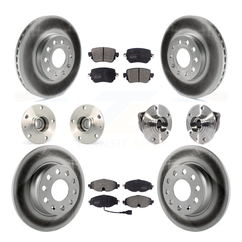 Front Rear Hub Bearings Assembly Coated Disc Brake Rotors And Semi-Metallic Pads Kit (10Pc) For Volkswagen Golf SportWagen KBB-113704