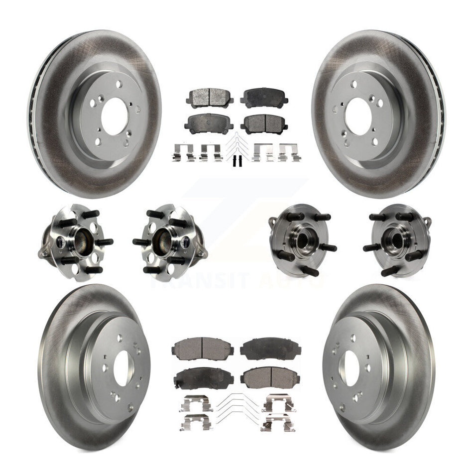 Front Rear Hub Bearings Assembly Coated Disc Brake Rotors And Semi-Metallic Pads Kit (10Pc) For 2011-2014 Honda Odyssey KBB-113705