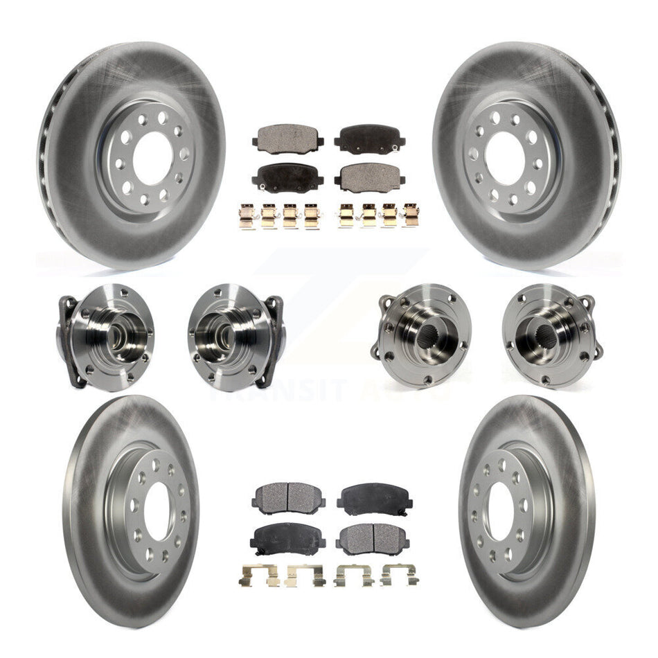 Front Rear Hub Bearings Assembly Coated Disc Brake Rotors And Semi-Metallic Pads Kit (10Pc) For 2015-2017 Chrysler 200 FWD With 305mm Diameter Rotor KBB-113715