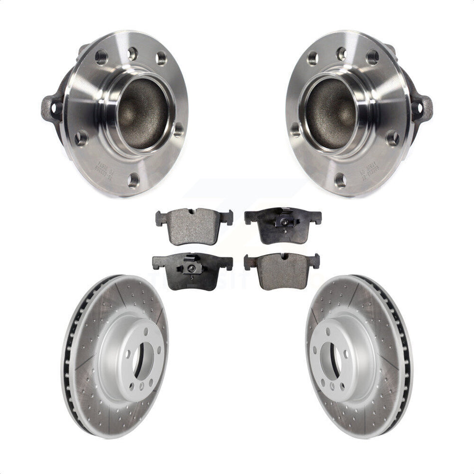 Front Hub Bearing Assembly With Coated Disc Brake Rotors And Semi-Metallic Pads Kit For BMW 435i 335i Gran Coupe Without Blue Painted Calipers KBB-113753