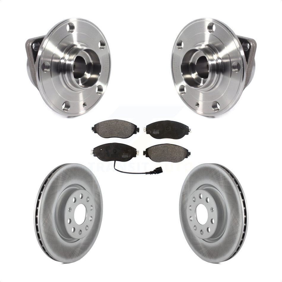 Front Hub Bearing Assembly With Coated Disc Brake Rotors And Semi-Metallic Pads Kit For 2015 Volkswagen GTI Performance Package KBB-113762