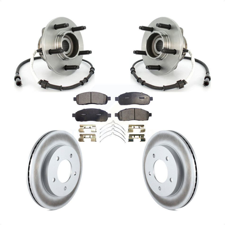 Front Hub Bearing Assembly With Coated Disc Brake Rotors And Semi-Metallic Pads Kit For 2004 Ford F-150 4WD with 4-Wheel ABS 5 Lug Wheels KBB-113783