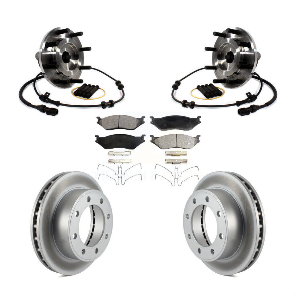 Front Hub Bearing Assembly With Coated Disc Brake Rotors And Semi-Metallic Pads Kit For Ford F-450 Super Duty F-550 4 X 2 KBB-113784