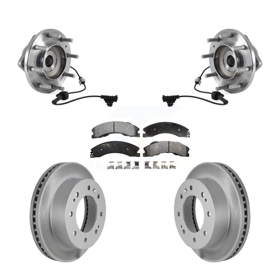 Front Hub Bearing Assembly With Coated Disc Brake Rotors And Semi-Metallic Pads Kit For 2011-2019 Chevrolet Silverado 3500 HD GMC Sierra Dual Rear Wheels 4WD KBB-113786