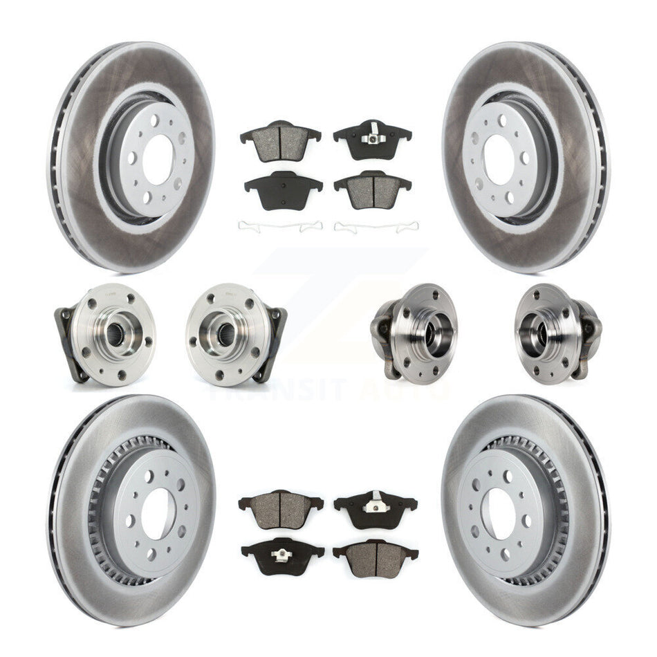 Front Rear Hub Bearings Assembly Coated Disc Brake Rotors And Semi-Metallic Pads Kit (10Pc) For 2008-2014 Volvo XC90 AWD With 316mm Diameter Rotor KBB-113825