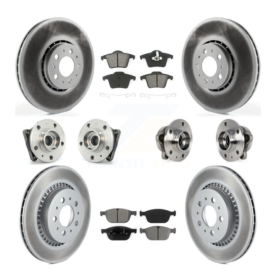 Front Rear Hub Bearings Assembly Coated Disc Brake Rotors And Semi-Metallic Pads Kit (10Pc) For 2008-2014 Volvo XC90 AWD With 328mm Diameter Rotor KBB-113827