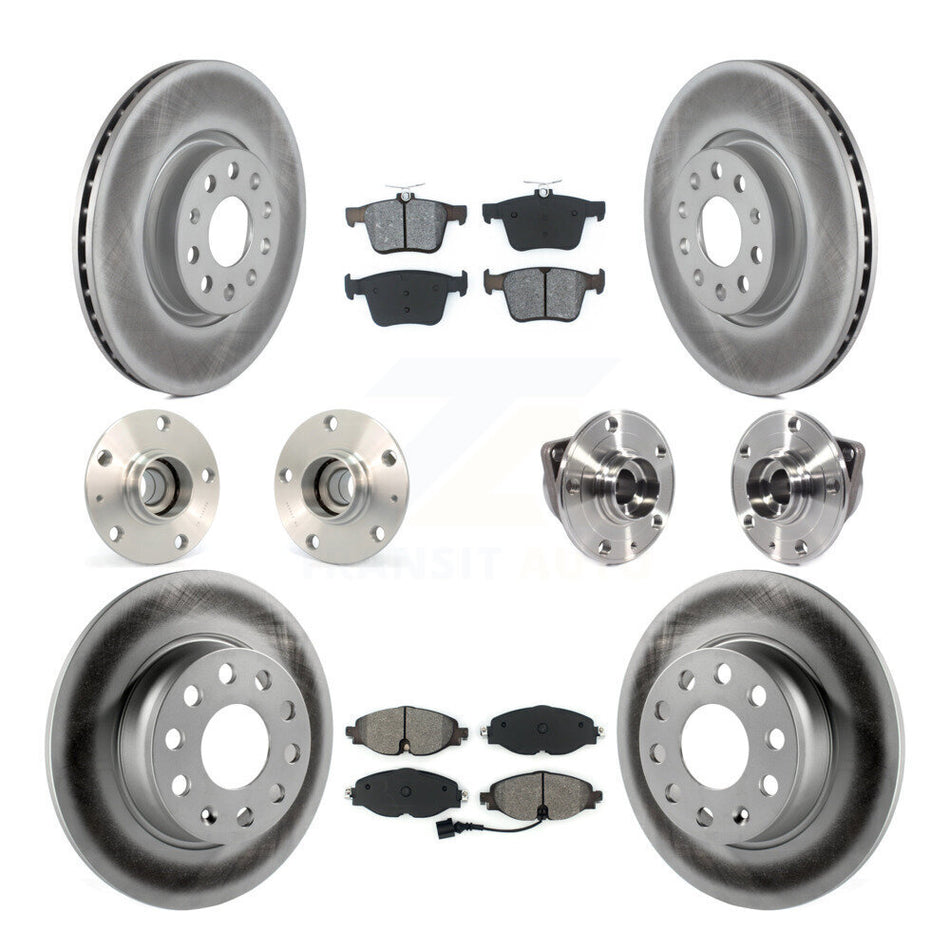 Front Rear Hub Bearings Assembly Coated Disc Brake Rotors And Semi-Metallic Pads Kit (10Pc) For Audi A3 Sportback e-tron With 85mm Bearing Outer Diameter KBB-113830