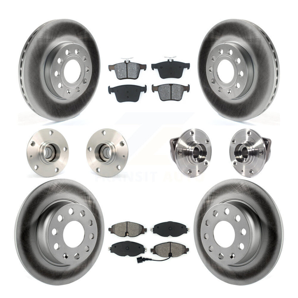 Front Rear Hub Bearings Assembly Coated Disc Brake Rotors And Semi-Metallic Pads Kit (10Pc) For 2016 Audi A3 Sedan with FWD 2.0L With 85mm Bearing Outer Diameter KBB-113832