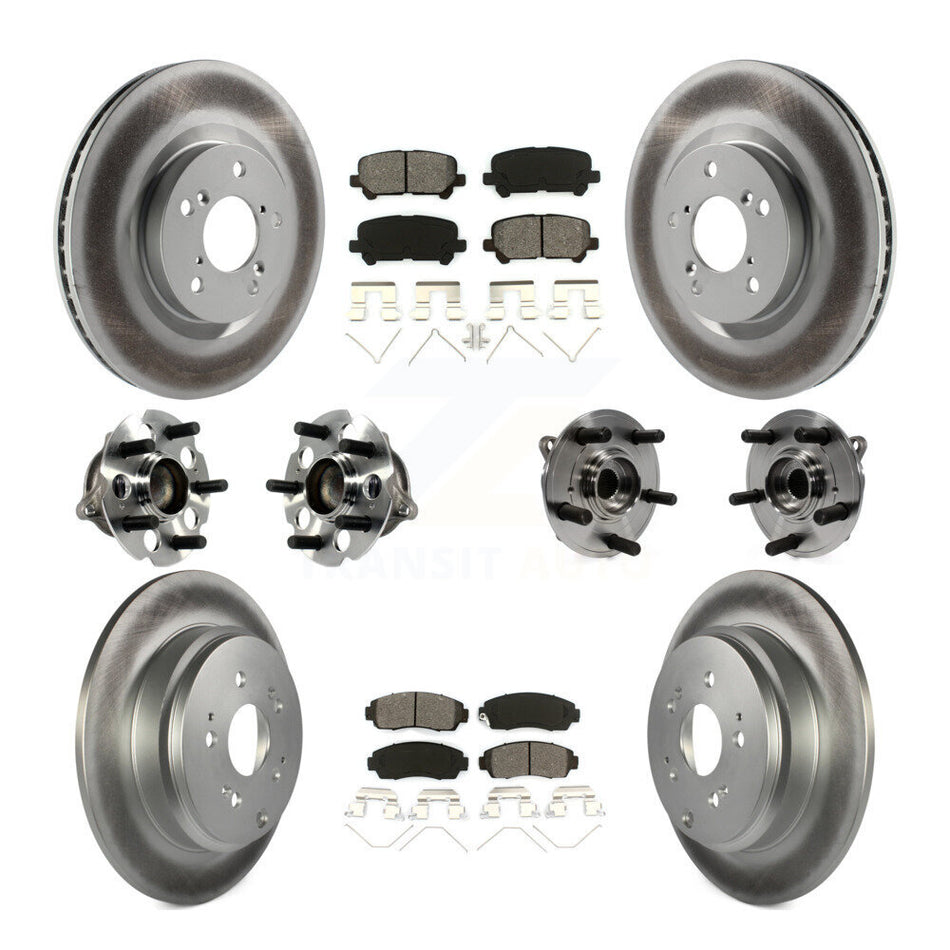 Front Rear Hub Bearings Assembly Coated Disc Brake Rotors And Semi-Metallic Pads Kit (10Pc) For 2011-2014 Honda Odyssey KBB-113834