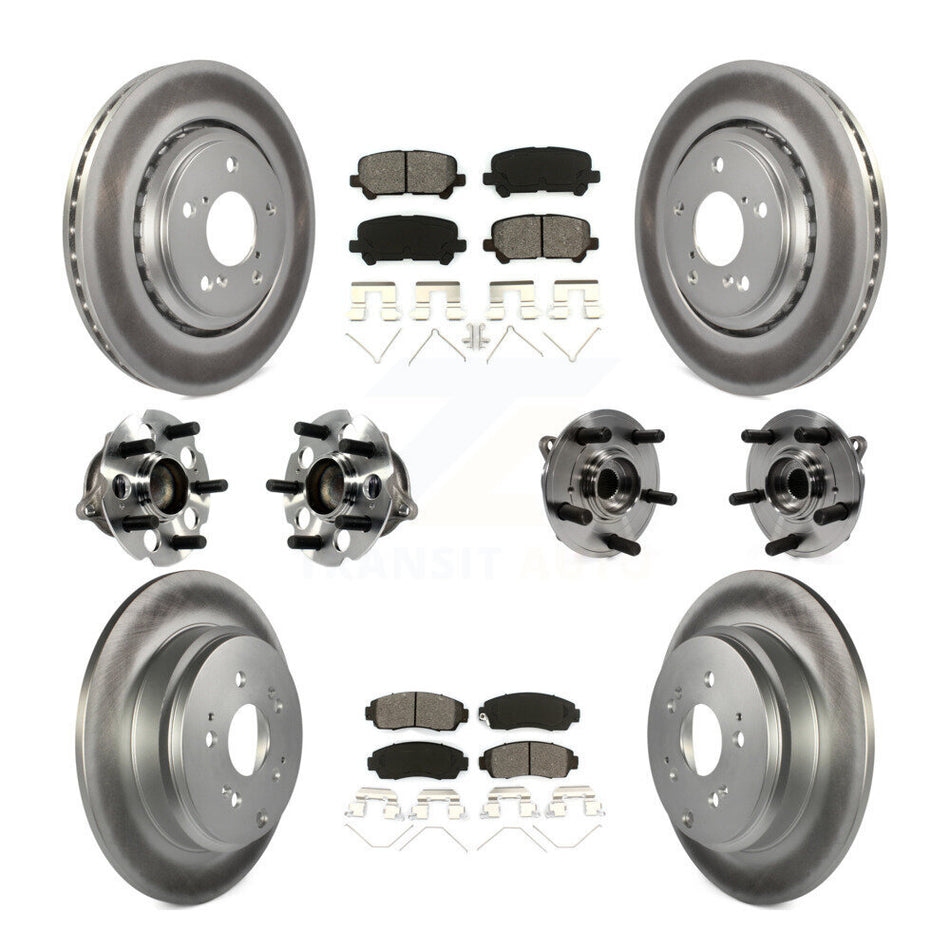 Front Rear Hub Bearings Assembly Coated Disc Brake Rotors And Semi-Metallic Pads Kit (10Pc) For 2015-2017 Honda Odyssey KBB-113835