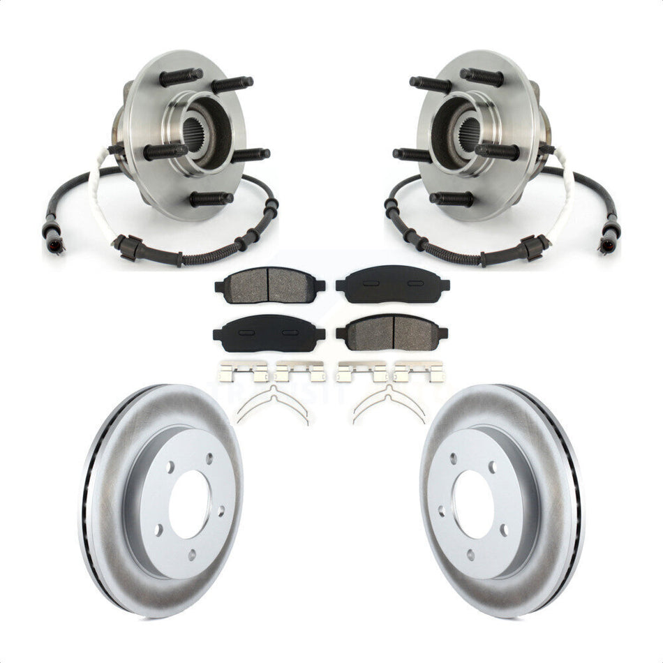 Front Hub Bearing Assembly With Coated Disc Brake Rotors And Semi-Metallic Pads Kit For 2004 Ford F-150 4WD with 4-Wheel ABS 5 Lug Wheels KBB-113892